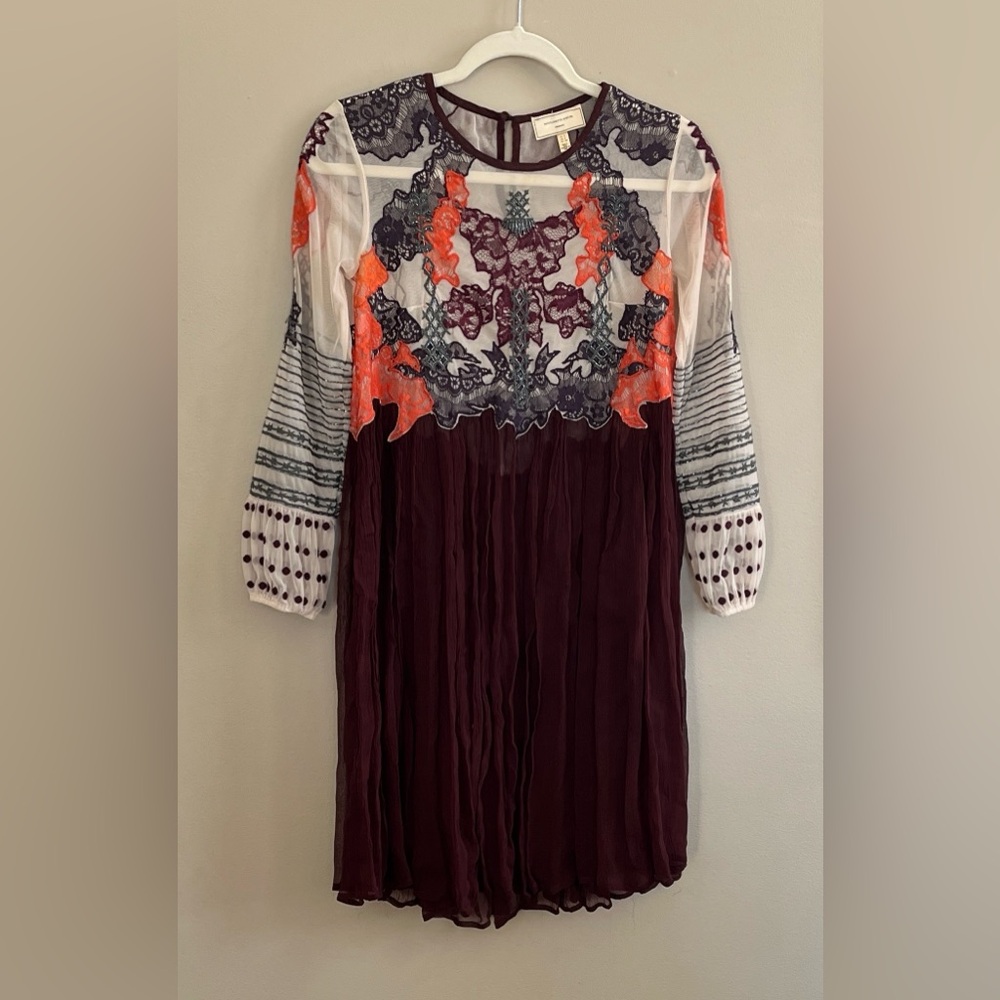 Moulinette Soeurs Zinnia pleated Georgette dress size 2 in maroon/red